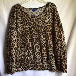 Long Sleeve Brown & Cream Pull Over Top, Sz. XXL